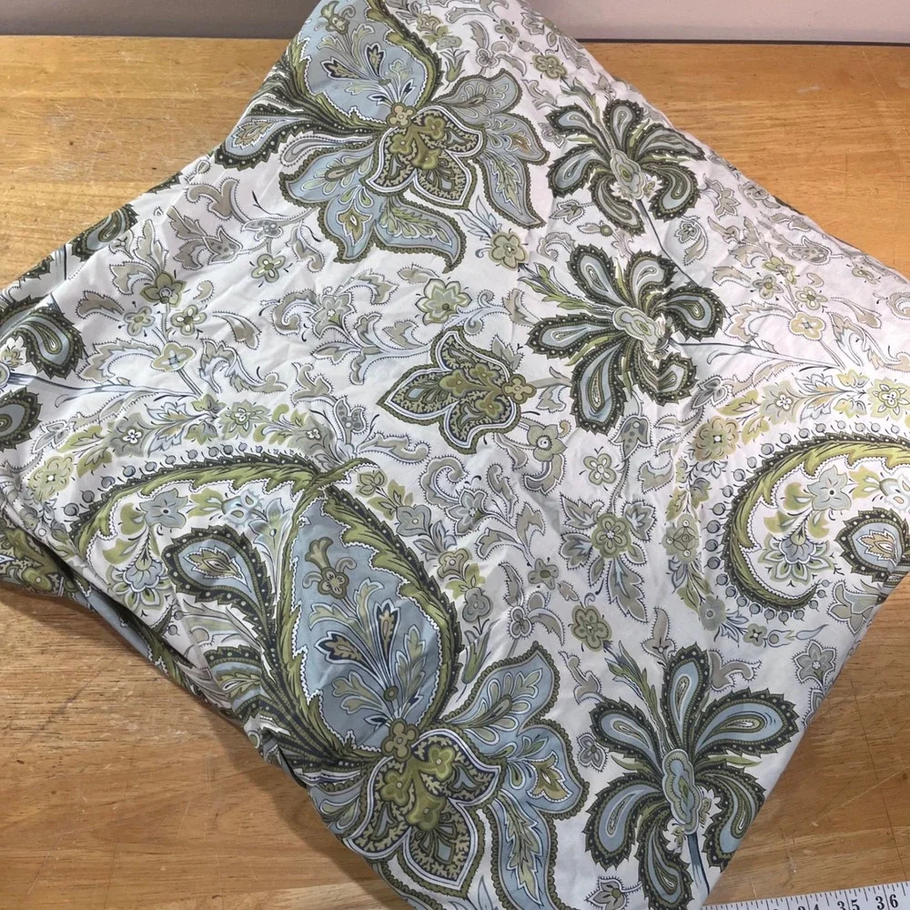 Pottery Barn Charlie Duvet Cover Full Queen Blue Green Paisley 100% Org Cotton